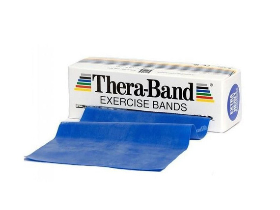 Taśma rehabilitacyjna Thera-Band 2,5m z ćwiczeniami (opór ekstra mocny - niebieska)