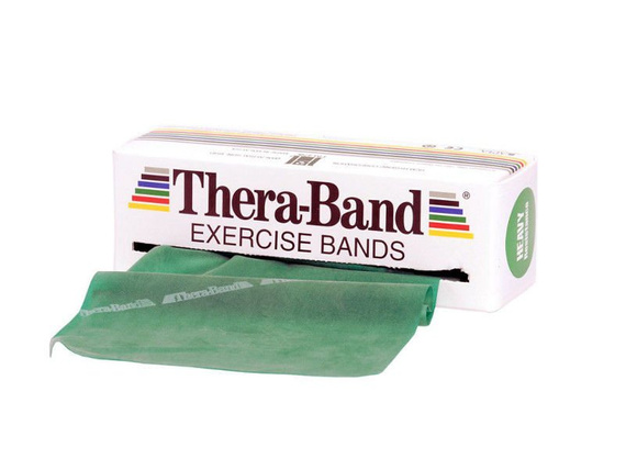 Taśma rehabilitacyjna Thera-Band 2,5m z ćwiczeniami (opór mocny zielona)